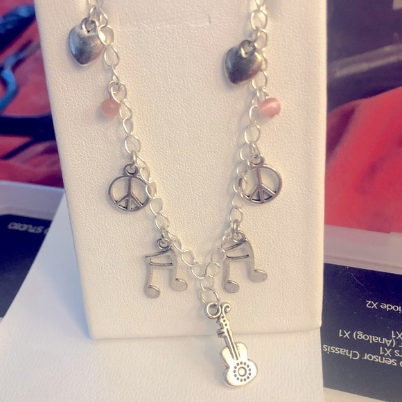 Music Heart Guitar Chainlink Pink Elegant Bead Silver Handmade Charm Bracelet - Picture 5 of 8